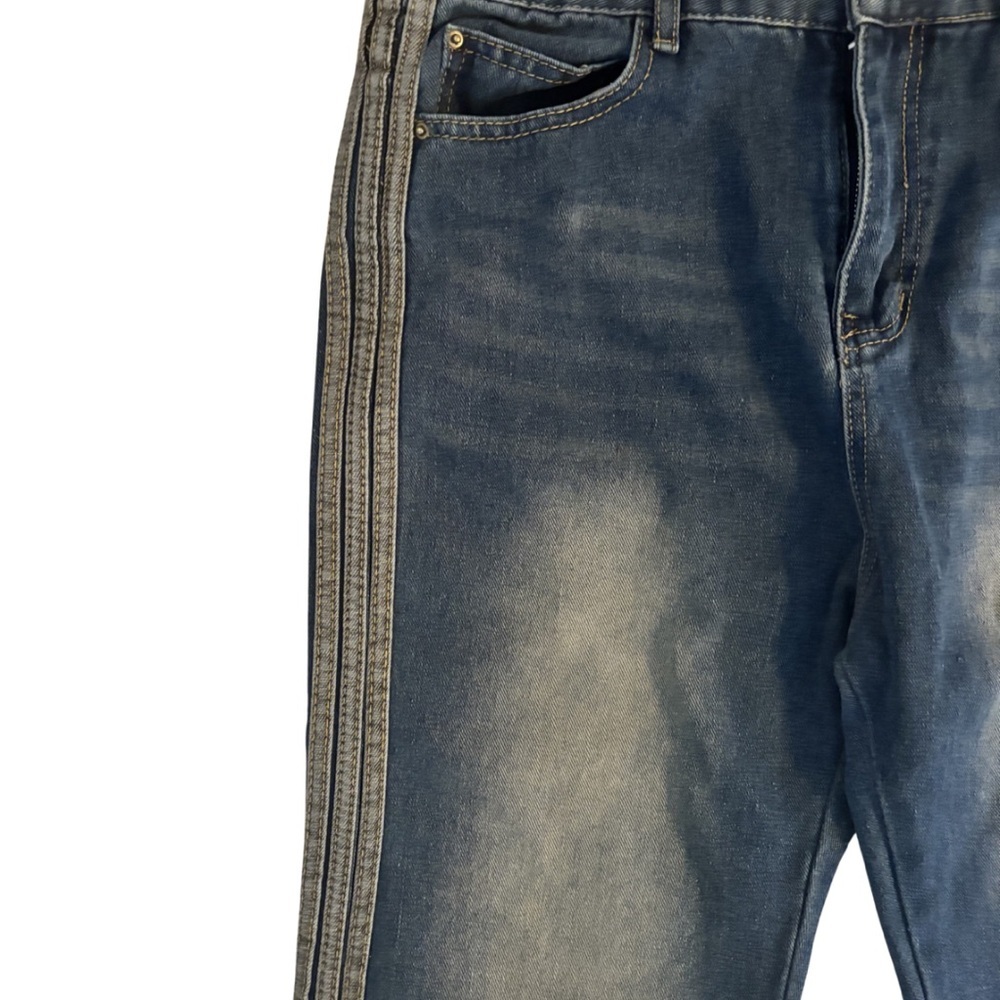 Y2K Dirty Wash Women’s Flared Jeans with Side Triple Stripe - Picture 2 of 5
